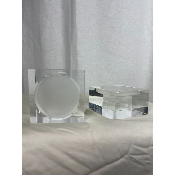 Two Vintage Oleg Cassini Crystal Square Candle Holder - Picture 9 of 11